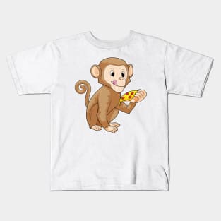 Monkey with Piece of Pizza Kids T-Shirt